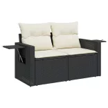 7 részes fekete polyrattan kerti ülőgarnitúra párnával