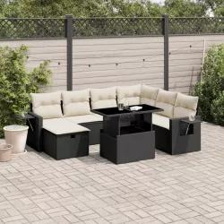   8 részes fekete polyrattan kerti ülőgarnitúra párnákkal