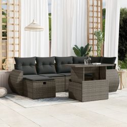   7 részes szürke polyrattan kerti ülőgarnitúra párnákkal