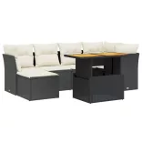7 részes fekete polyrattan kerti ülőgarnitúra párnával