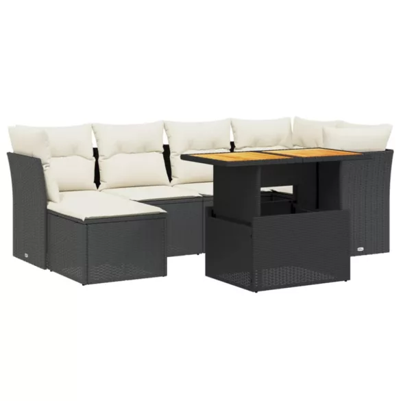 7 részes fekete polyrattan kerti ülőgarnitúra párnával