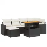 7 részes fekete polyrattan kerti ülőgarnitúra párnával