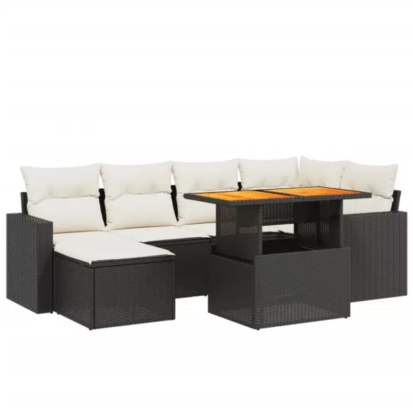 7 részes fekete polyrattan kerti ülőgarnitúra párnával