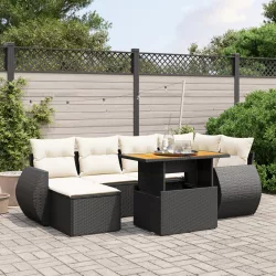 7 részes fekete polyrattan kerti ülőgarnitúra párnával