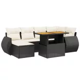 7 részes fekete polyrattan kerti ülőgarnitúra párnával
