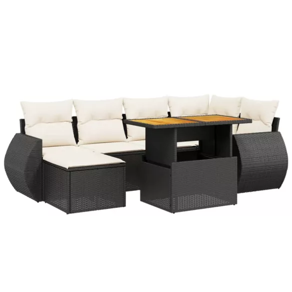 7 részes fekete polyrattan kerti ülőgarnitúra párnával
