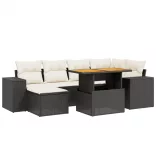 7 részes fekete polyrattan kerti ülőgarnitúra párnával