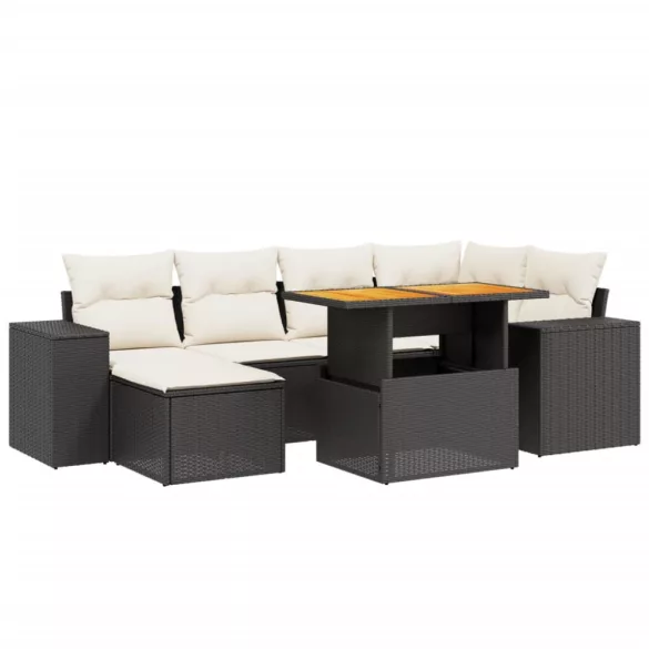 7 részes fekete polyrattan kerti ülőgarnitúra párnával