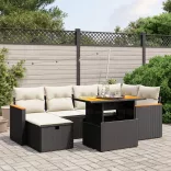 7 részes fekete polyrattan kerti ülőgarnitúra párnával