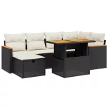 7 részes fekete polyrattan kerti ülőgarnitúra párnával