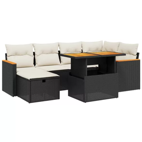 7 részes fekete polyrattan kerti ülőgarnitúra párnával