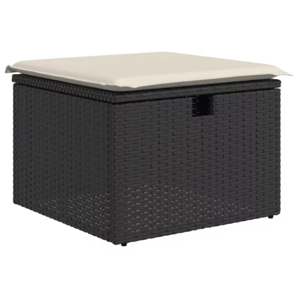 11 részes fekete polyrattan kerti ülőgarnitúra párnákkal