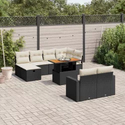   11 részes fekete polyrattan kerti ülőgarnitúra párnákkal
