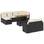 11 részes fekete polyrattan kerti ülőgarnitúra párnákkal