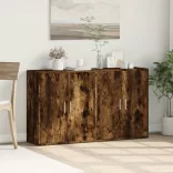 2 db füstös tölgy színű szerelt fa tálalószekrény 60x31x70 cm