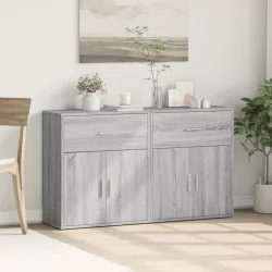   2 db szürke sonoma színű szerelt fa tálalószekrény 60x31x70 cm