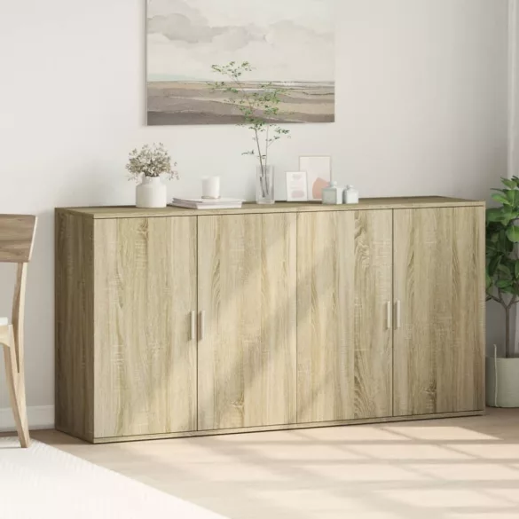 2 db sonoma tölgy színű szerelt fa tálalóasztal 79 x 38 x 80 cm