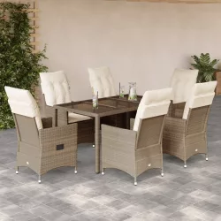   7 részes bézs polyrattan kerti étkezőgarnitúra párnákkal