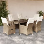 7 részes bézs polyrattan kerti étkezőgarnitúra párnákkal
