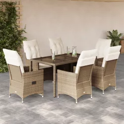   7 részes bézs polyrattan kerti étkezőgarnitúra párnákkal