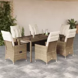 7 részes bézs polyrattan kerti étkezőgarnitúra párnákkal