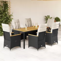   7 részes fekete polyrattan kerti étkezőgarnitúra párnával