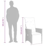 7 részes fekete polyrattan kerti bisztrógarnitúra párnákkal