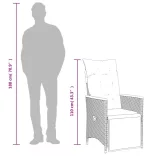 7 részes fekete polyrattan kerti bisztrógarnitúra párnákkal