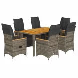 7 részes szürke polyrattan kerti bisztrógarnitúra párnákkal