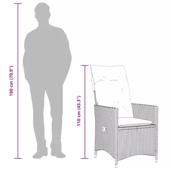 11 részes fekete polyrattan kerti bisztrógarnitúra párnákkal