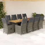 11 részes szürke polyrattan kerti bisztrógarnitúra párnákkal