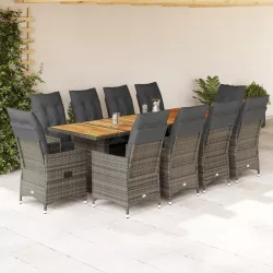   11 részes szürke polyrattan kerti bisztrógarnitúra párnákkal