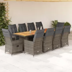   11 részes szürke polyrattan kerti bisztrógarnitúra párnákkal