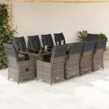 11 részes szürke polyrattan kerti bisztrógarnitúra párnákkal