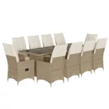 11 részes bézs polyrattan kerti bisztrógarnitúra párnákkal
