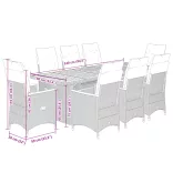 9 részes fekete polyrattan kerti bisztrógarnitúra párnákkal