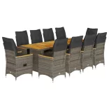 11 részes szürke polyrattan kerti bisztrógarnitúra párnákkal