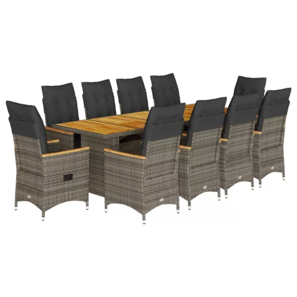 11 részes szürke polyrattan kerti bisztrógarnitúra párnákkal