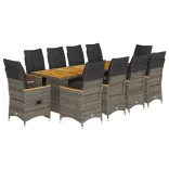 11 részes szürke polyrattan kerti bisztrógarnitúra párnákkal