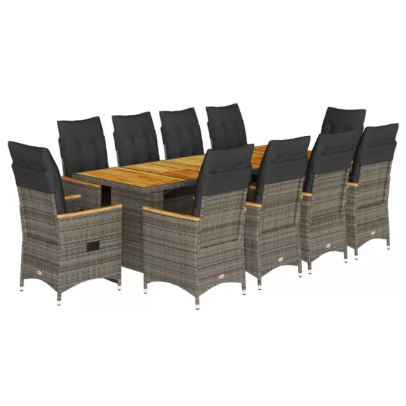11 részes szürke polyrattan kerti bisztrógarnitúra párnákkal