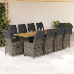   11 részes szürke polyrattan kerti bisztrógarnitúra párnákkal