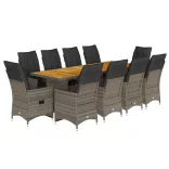 11 részes szürke polyrattan kerti bisztrógarnitúra párnákkal
