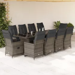   11 részes szürke polyrattan kerti bisztrógarnitúra párnákkal