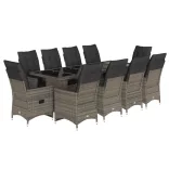 11 részes szürke polyrattan kerti bisztrógarnitúra párnákkal