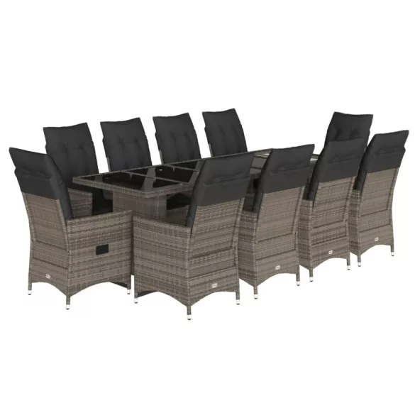11 részes szürke polyrattan kerti bisztrógarnitúra párnákkal