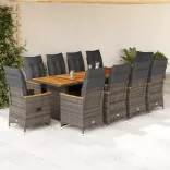 11 részes szürke polyrattan kerti bisztrógarnitúra párnákkal