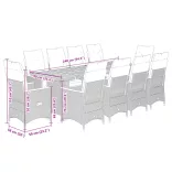 11 részes szürke polyrattan kerti bisztrógarnitúra párnákkal