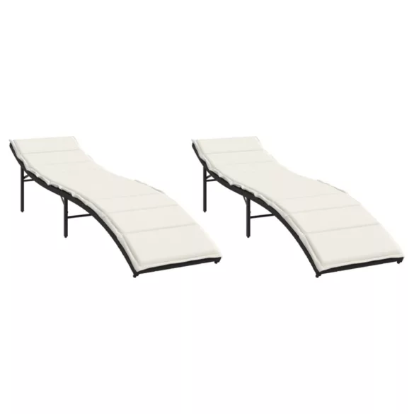 2 db fekete polyrattan napozóágy párnával