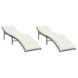 2 db barna polyrattan napozóágy párnával