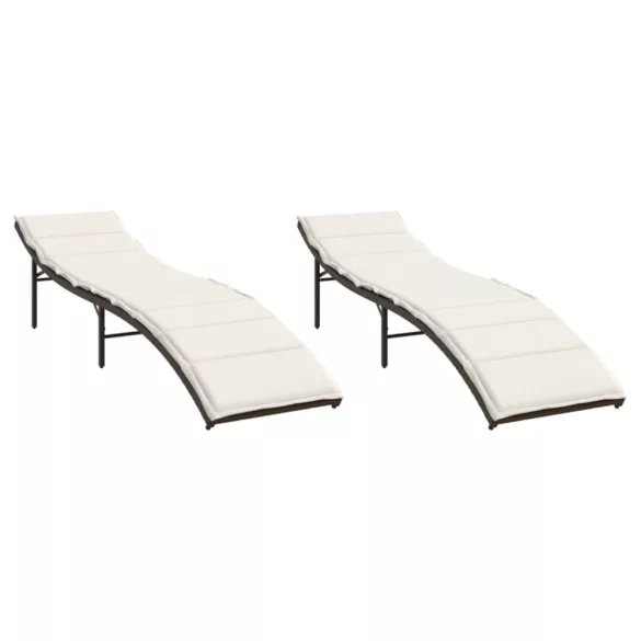 2 db barna polyrattan napozóágy párnával